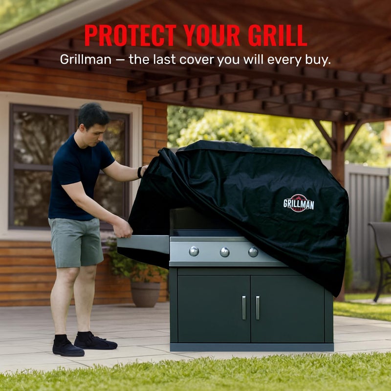 Grillman Grill Cover, BBQ Outdoor Grill Covers, Charcoal, Gas Grills, Waterproof, Rip-Proof, Weather-Resistant, Anti-UV, Barbecue Cover for Weber, Genesis, Charbroil, Nexgrill, etc (Black, 58 Inch) - Image 2